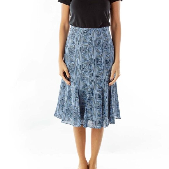 LOFT Blue Gray Print A-Line Shirt - Picture 1 of 3